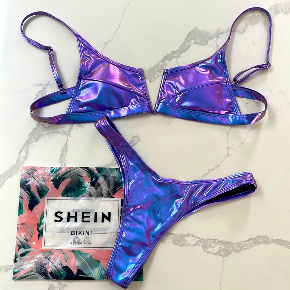 SHEIN metallic purple bikini New! Size M/L
